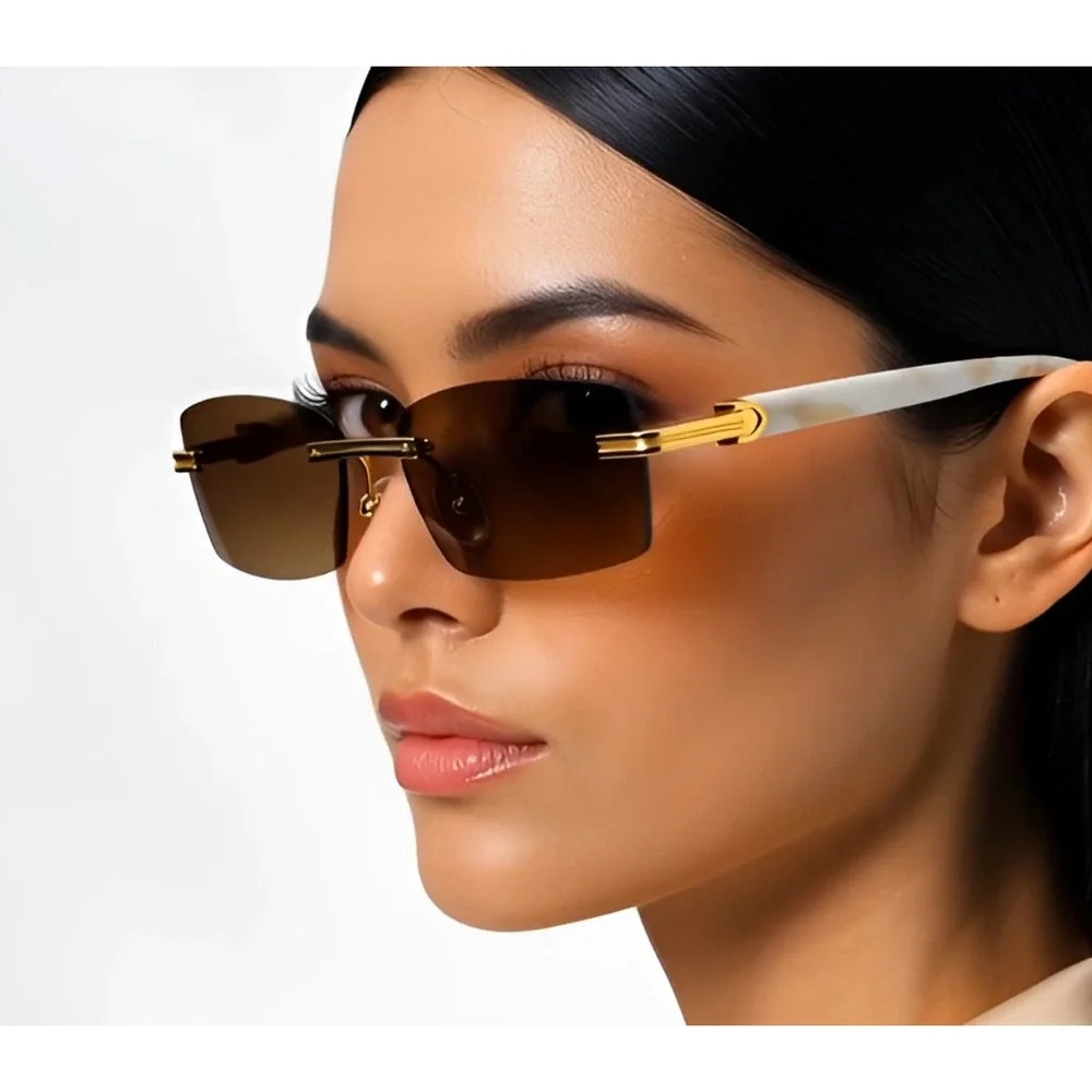 Sunglasses Square Dark Brown Lens Marble Arms‎ Vintage Women Retro Shades UV400